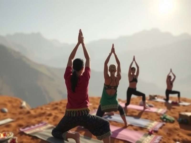 Spiritual Trek Yoga game screenshot showing yoga poses in Himalayan landscape
